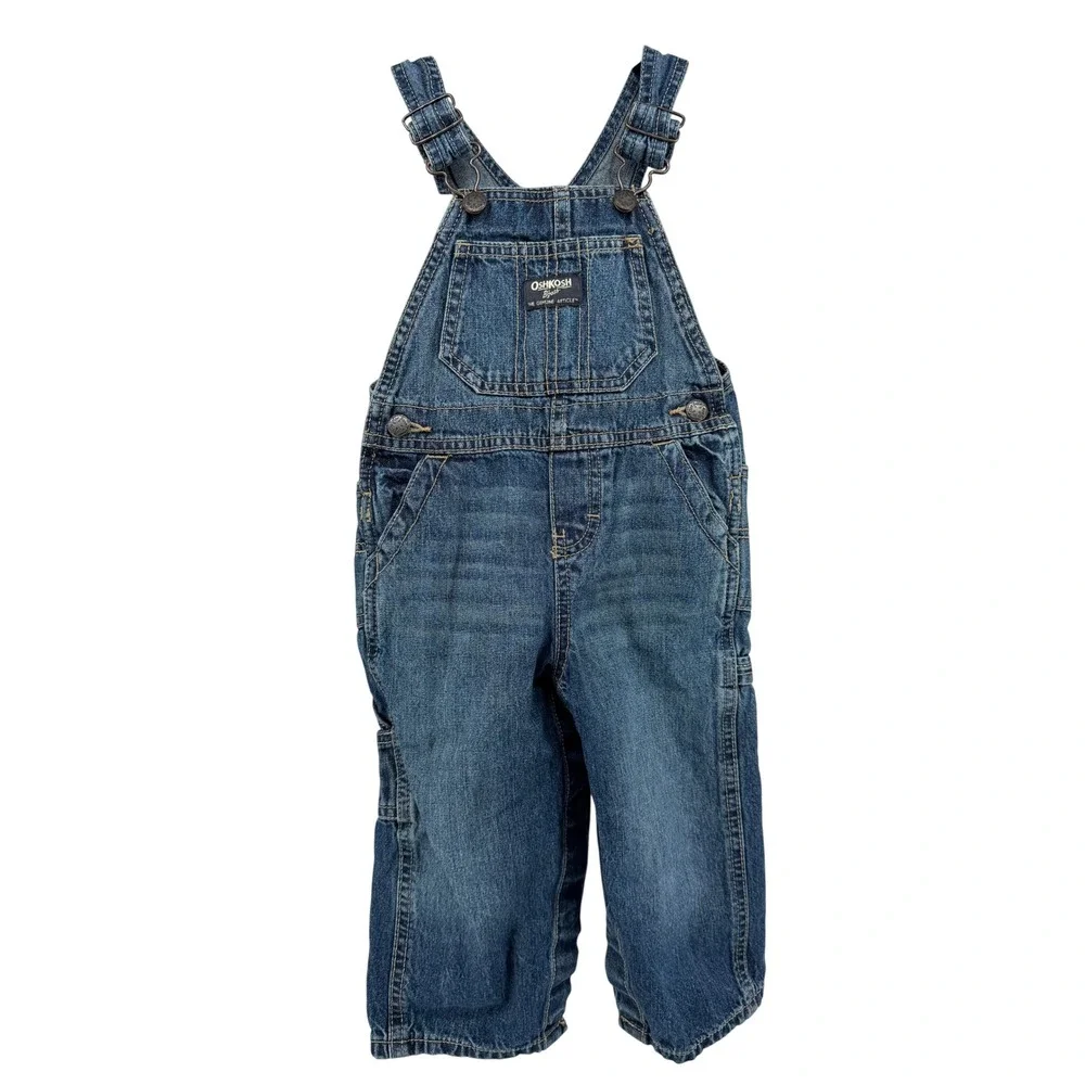Vintage OshKosh Bgosh Toddler Denim Vestbak Overalls Medium Wash Blue 18M Cotton